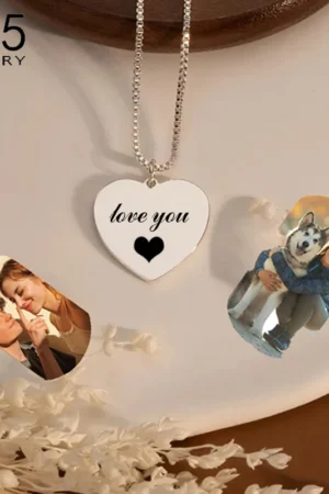 Custom Colorful Photo Necklace Stainless Steel Personalized Picture Text Date Necklace for Women Men Keepsake Gifts