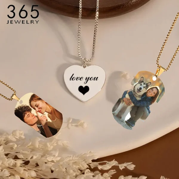 Custom Colorful Photo Necklace Stainless Steel Personalized Picture Text Date Necklace for Women Men Keepsake Gifts