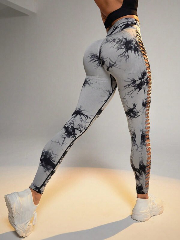 Sports Breathable Quick-drying Side Hollow Tie-dye Yoga Pants - Image 7