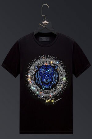 Men's Rhinestone Tiger Head Summer American Plus Size Half Sleeve Cotton T-shirt