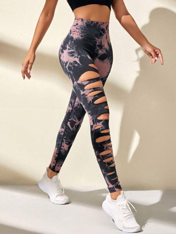 Hollow Tie-dye Yoga Pants High Waist Hip Lift Fitness Pants - Image 7
