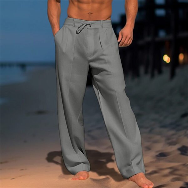 Casual Wide-Leg Straight Pants With Pockets Fashion Drawstring Trousers For Men Clothing - Image 4