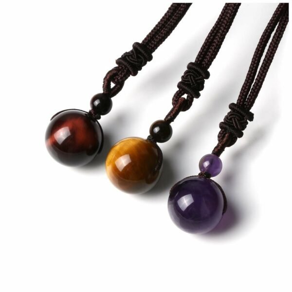 Fashion 16mm Natural Obsidian Pendant Amethyst Necklace For Men And Women - Image 10