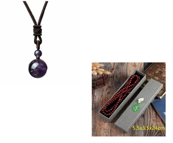 Fashion 16mm Natural Obsidian Pendant Amethyst Necklace For Men And Women - Image 2