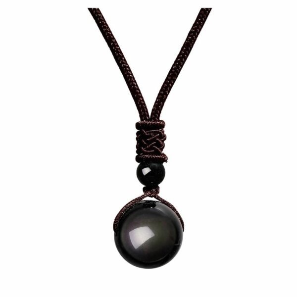 Fashion 16mm Natural Obsidian Pendant Amethyst Necklace For Men And Women - Image 4