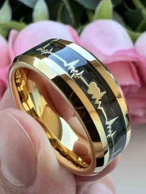 8MM Electrocardiogram Men's Fashion Stainless Steel Rings