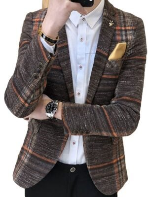 Men Blazer Slim Fit Designs Male Plaid Blazer