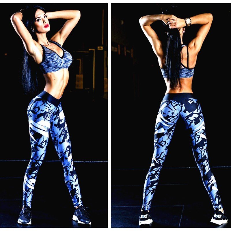 Dark Blue Printed Tight Gym Leggings - Image 3