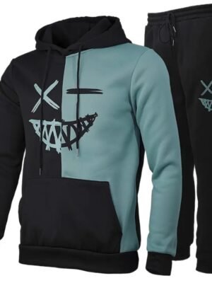 Casual Classic Plaid Hooded Long Sleeve Sweater Suit