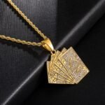 Explosive Hip-hop Full Zircon Gold Playing Card Pendant - Image 2
