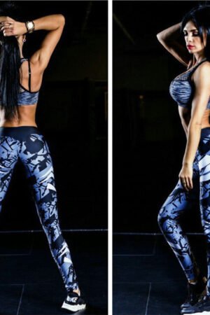Dark Blue Printed Tight Gym Leggings