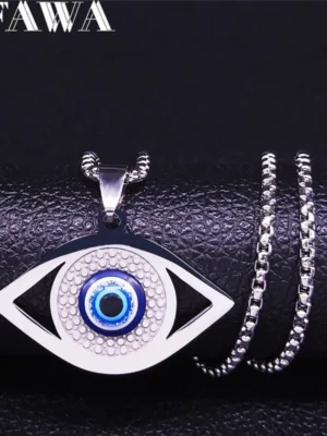 Islam Hamsa Evil Blue Eye Necklace Stainless Steel