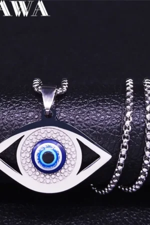 Islam Hamsa Evil Blue Eye Necklace Stainless Steel