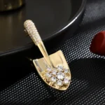 Women Girls Elegant Gold Color Crystal Shovel Brooches - Image 6