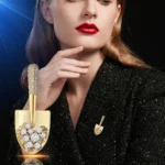 Women Girls Elegant Gold Color Crystal Shovel Brooches - Image 4