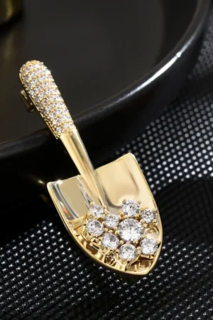Women Girls Elegant Gold Color Crystal Shovel Brooches