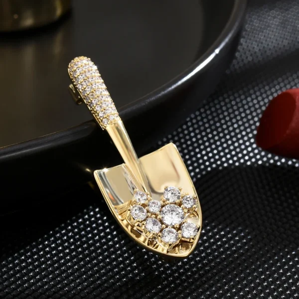 Women Girls Elegant Gold Color Crystal Shovel Brooches