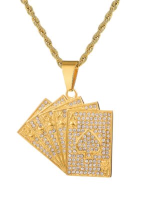 Explosive Hip-hop Full Zircon Gold Playing Card Pendant