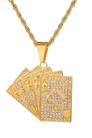 Explosive Hip-hop Full Zircon Gold Playing Card Pendant