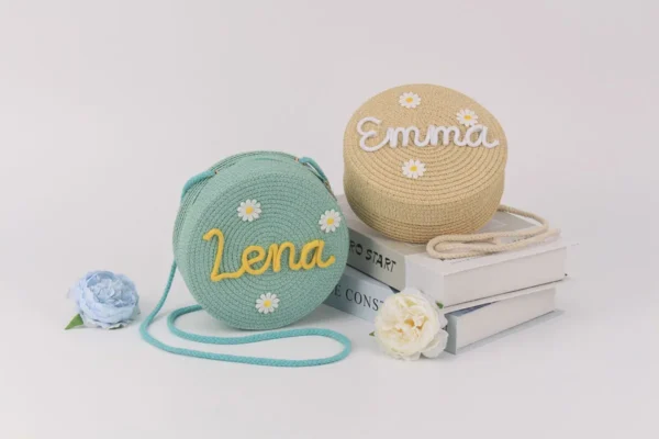 Personalized Round Cake-Shaped Straw Woven Bag