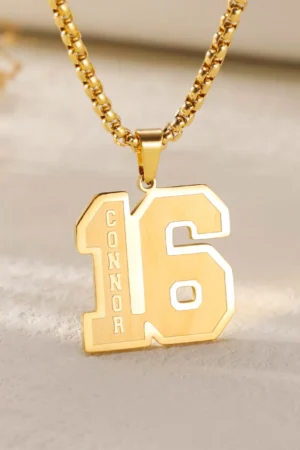 Custom Frosted Sport Number Necklace with Name