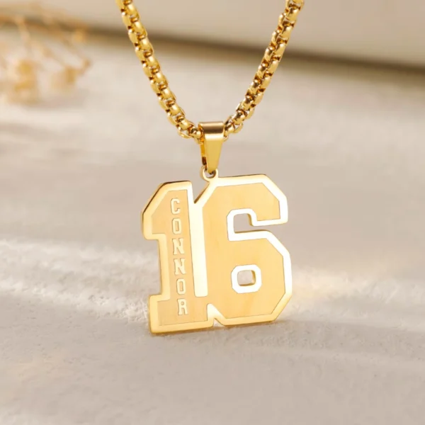 Custom Frosted Sport Number Necklace with Name