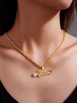Personalized Hollow Name Heart Necklace