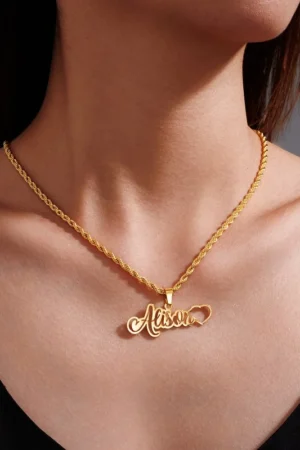 Personalized Hollow Name Heart Necklace