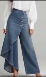 Unique Straight-leg Pants Fashion Large Ruffled Buttons Trousers Women's Faux Jeans Clothing - Image 9