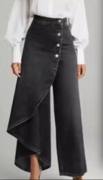 Unique Straight-leg Pants Fashion Large Ruffled Buttons Trousers Women's Faux Jeans Clothing - Image 2