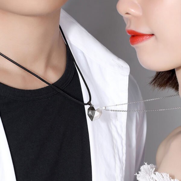 Couple Magnetic Distance Faceted Heart Pendant Necklace Couple Jewelry