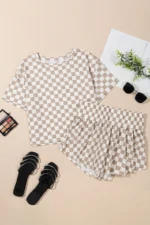 Summer New Plaid Short-sleeved T-shirt + Shorts Skirt - Image 6