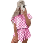 Summer New Plaid Short-sleeved T-shirt + Shorts Skirt - Image 4