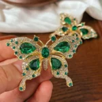 Elegant Emerald Crystal Butterfly Brooches - Image 4