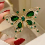 Elegant Emerald Crystal Butterfly Brooches - Image 3