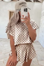 Summer New Plaid Short-sleeved T-shirt + Shorts Skirt - Image 2