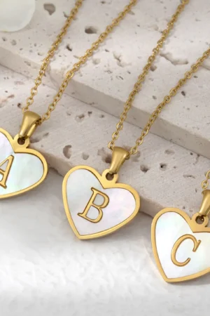 Stainless Steel Heart Initial Necklace