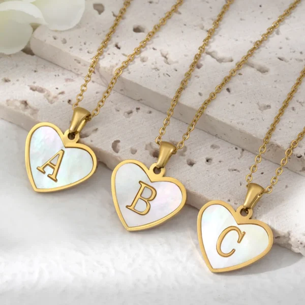 Stainless Steel Heart Initial Necklace