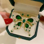 Elegant Emerald Crystal Butterfly Brooches - Image 5