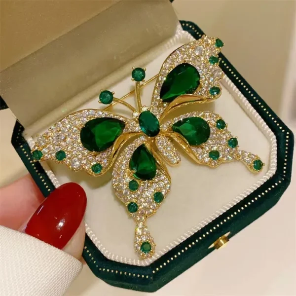 Elegant Emerald Crystal Butterfly Brooches