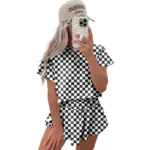 Summer New Plaid Short-sleeved T-shirt + Shorts Skirt - Image 3