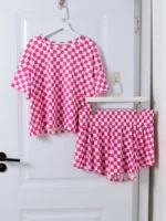 Summer New Plaid Short-sleeved T-shirt + Shorts Skirt - Image 5