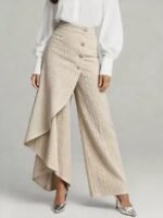 Unique Straight-leg Pants Fashion Large Ruffled Buttons Trousers Women's Faux Jeans Clothing - Image 6