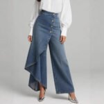 Unique Straight-leg Pants Fashion Large Ruffled Buttons Trousers Women's Faux Jeans Clothing - Image 10