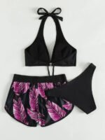 3pcs Leaf Print Bikini with Shorts - Image 9