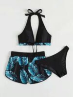 3pcs Leaf Print Bikini with Shorts - Image 10