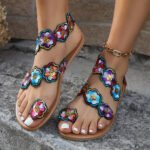 Ethnic Style Flowers Flat Sandals - Image 6