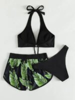 3pcs Leaf Print Bikini with Shorts - Image 6