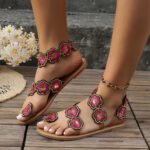 Ethnic Style Flowers Flat Sandals - Image 3