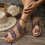 Ethnic Style Flowers Flat Sandals - Image 7